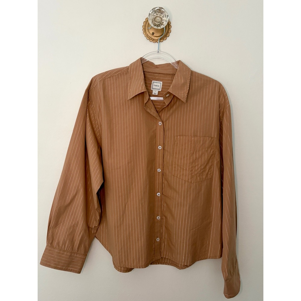 Maeve Anthropologie Brown Metallic Pinstripe Button Down Shirt Small
